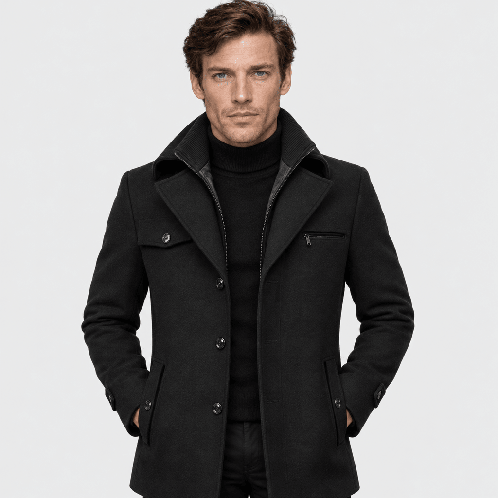 Sovereign – Tailored Dual-Collar Wool Overcoat (Black) - MattiaCremasco