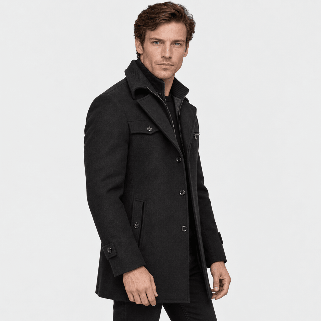Sovereign – Tailored Dual-Collar Wool Overcoat (Black) - MattiaCremasco