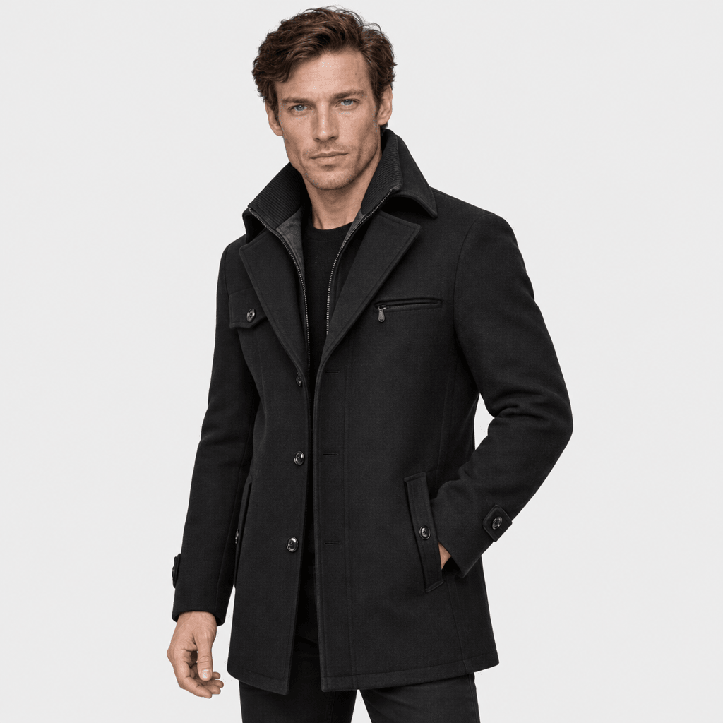 Sovereign – Tailored Dual-Collar Wool Overcoat (Black) - MattiaCremasco