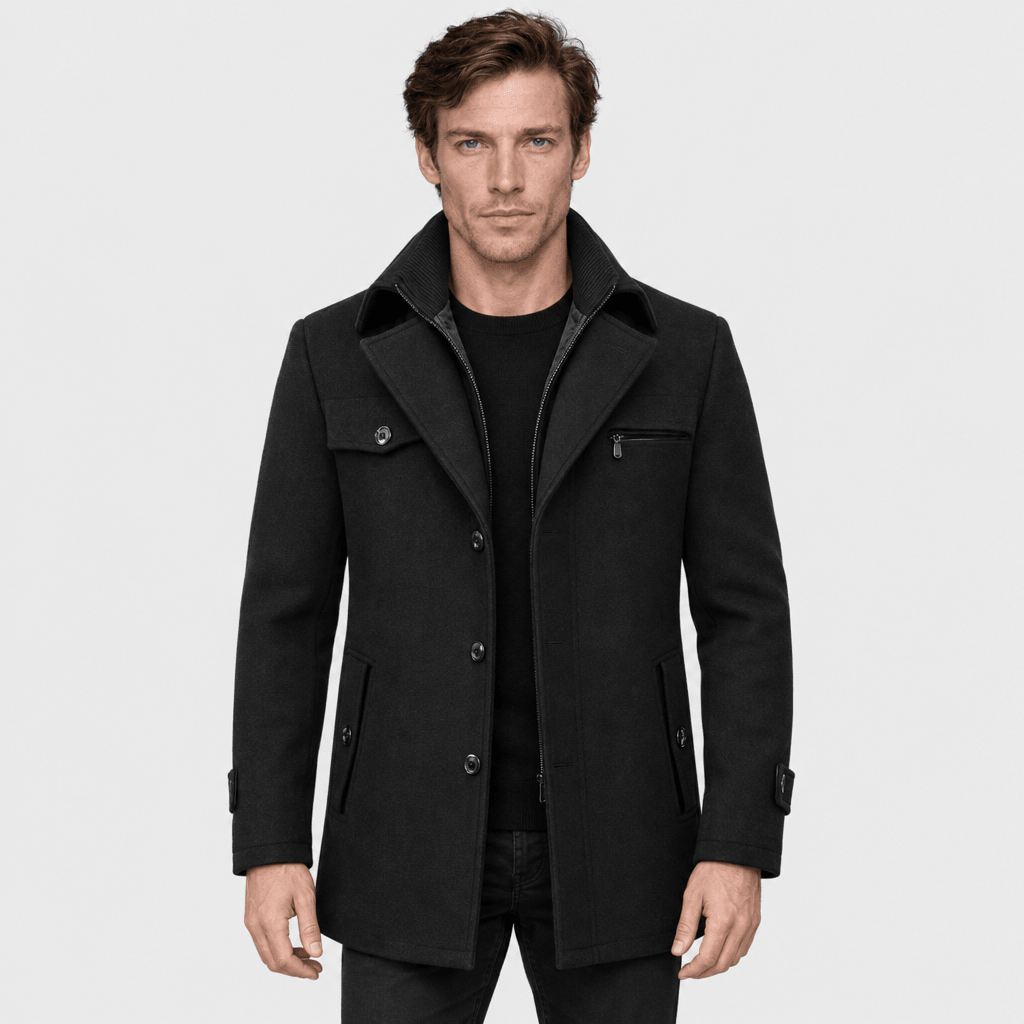 Sovereign – Tailored Dual-Collar Wool Overcoat (Black) - MattiaCremasco