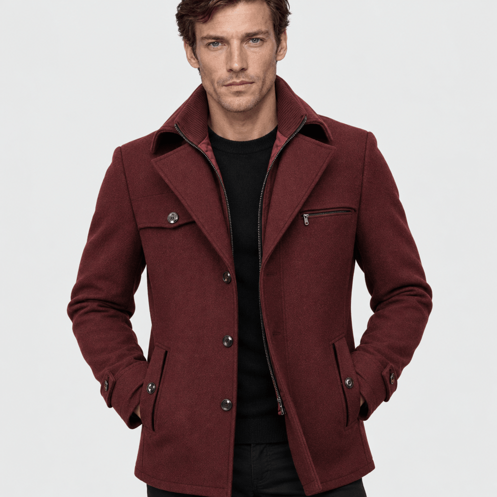 Sovereign – Tailored Dual-Collar Wool Overcoat (Burgundy) - MattiaCremasco