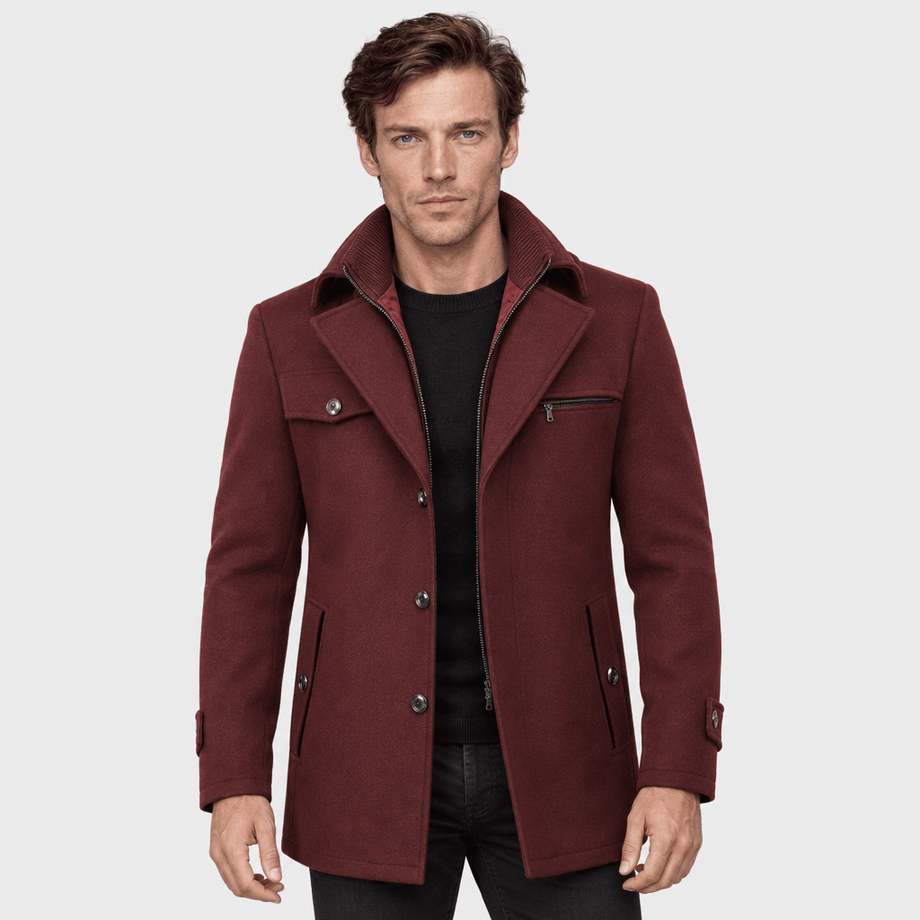 Sovereign – Tailored Dual-Collar Wool Overcoat (Burgundy) - MattiaCremasco