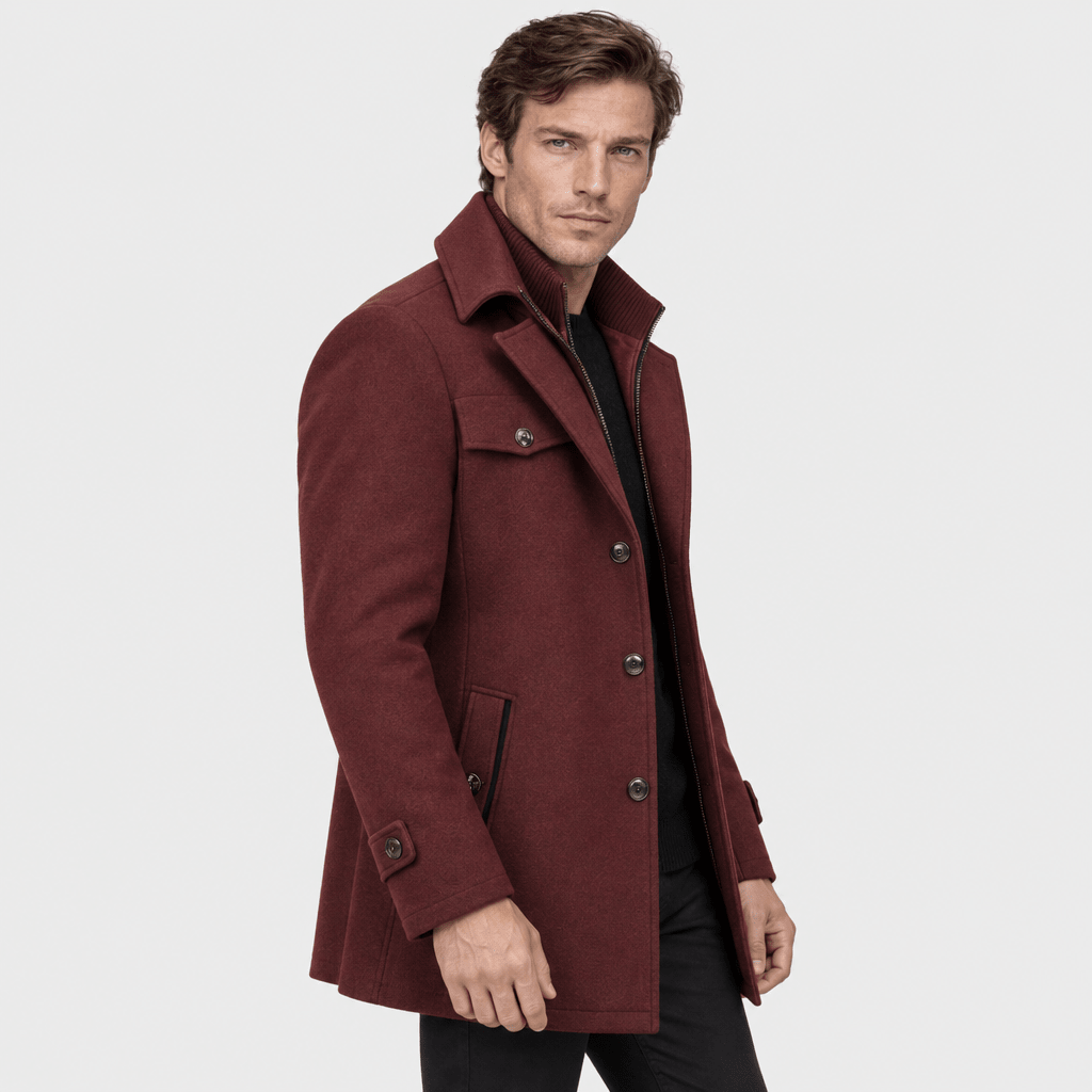 Sovereign – Tailored Dual-Collar Wool Overcoat (Burgundy) - MattiaCremasco