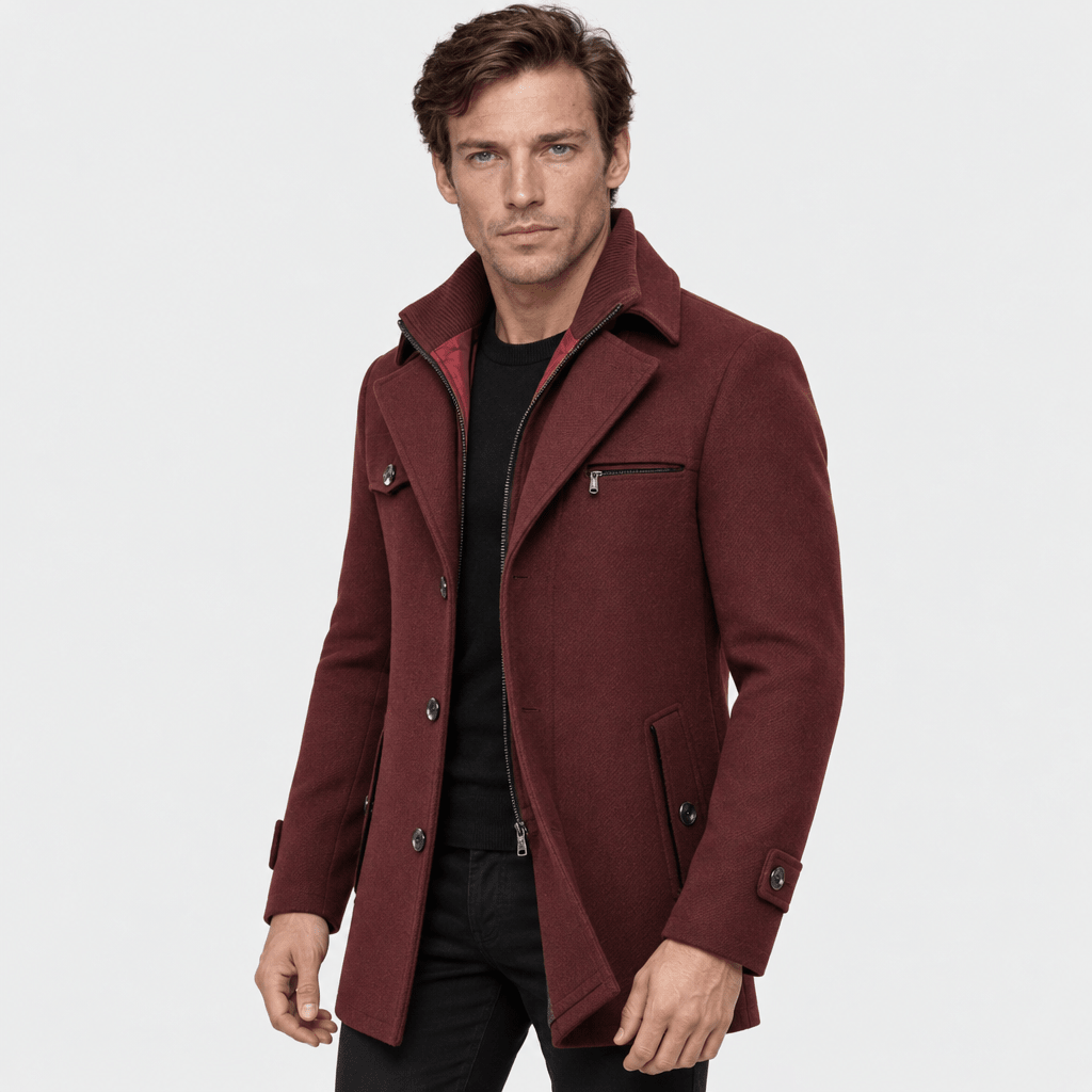 Sovereign – Tailored Dual-Collar Wool Overcoat (Burgundy) - MattiaCremasco