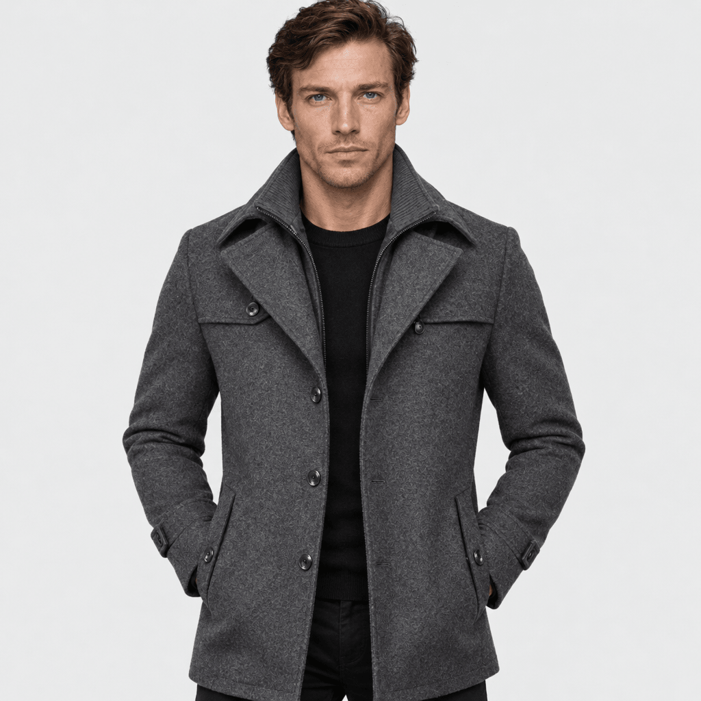 Sovereign – Tailored Dual-Collar Wool Overcoat (Charcoal Grey) - MattiaCremasco
