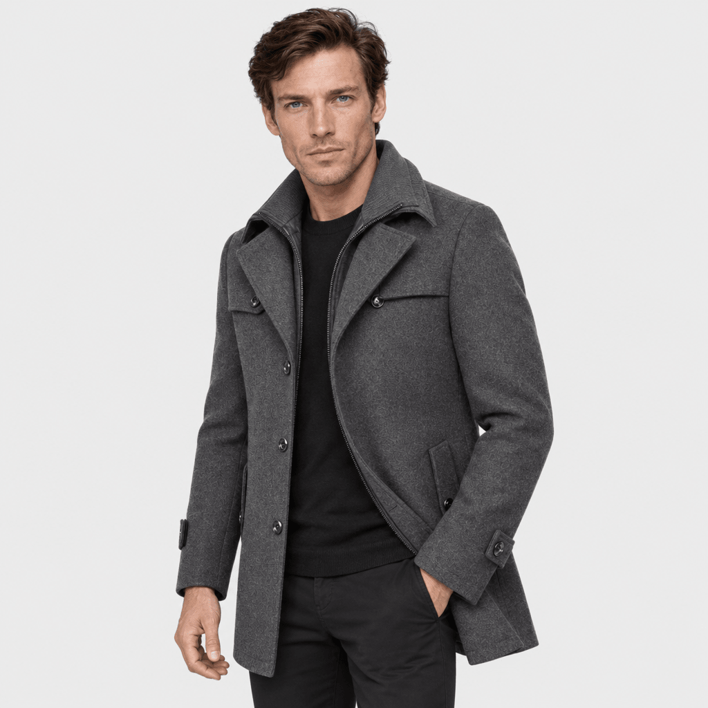 Sovereign – Tailored Dual-Collar Wool Overcoat (Charcoal Grey) - MattiaCremasco