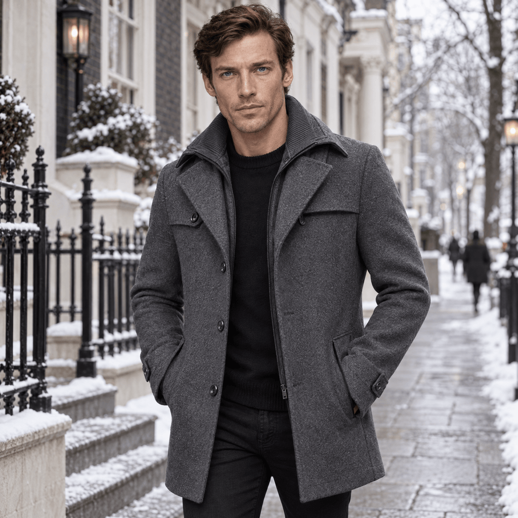 Sovereign – Tailored Dual-Collar Wool Overcoat (Charcoal Grey) - MattiaCremasco