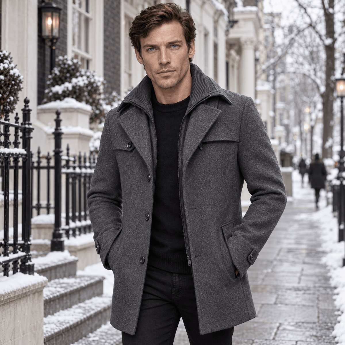 Sovereign – Tailored Dual-Collar Wool Overcoat (Charcoal Grey) - MattiaCremasco