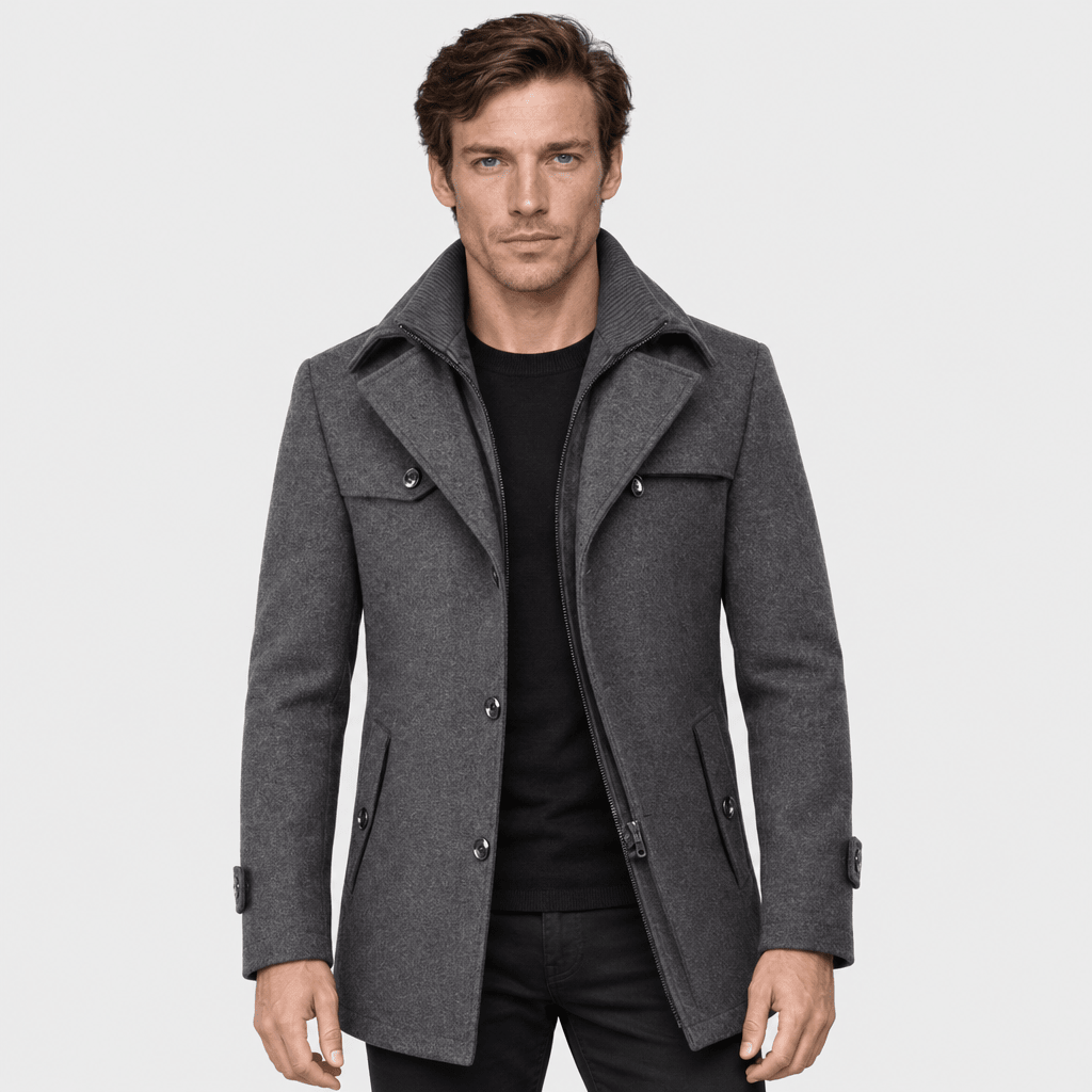 Sovereign – Tailored Dual-Collar Wool Overcoat (Charcoal Grey) - MattiaCremasco