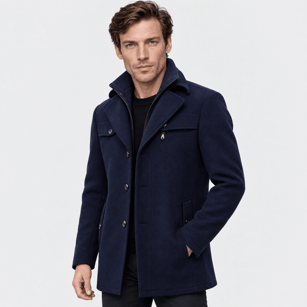 Sovereign – Tailored Dual-Collar Wool Overcoat (Navy Blue) - MattiaCremasco