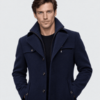 Sovereign – Tailored Dual-Collar Wool Overcoat (Navy Blue) - MattiaCremasco