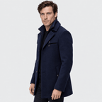 Sovereign – Tailored Dual-Collar Wool Overcoat (Navy Blue) - MattiaCremasco