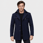 Sovereign – Tailored Dual-Collar Wool Overcoat (Navy Blue) - MattiaCremasco