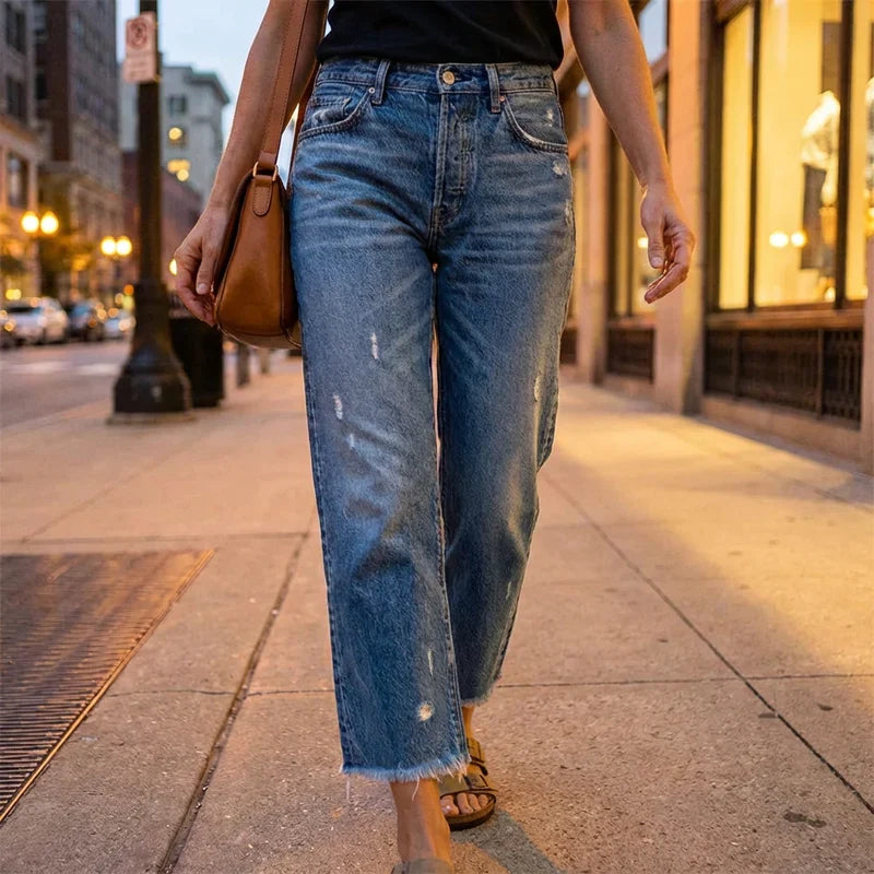 Women's Cropped Straight Leg Jeans with Relaxed Fit