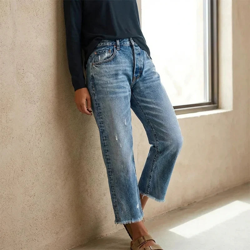 Women's Cropped Straight Leg Jeans with Relaxed Fit