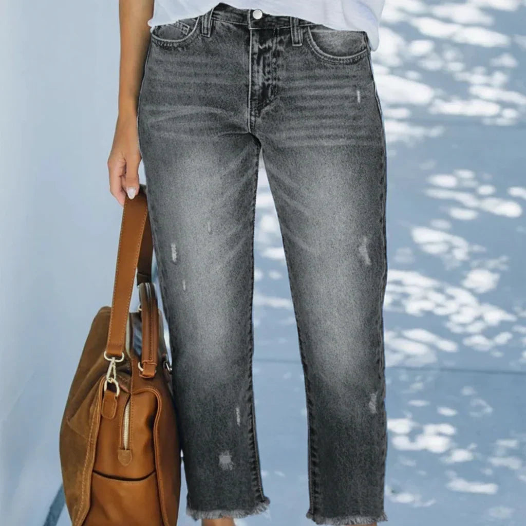 Women's Cropped Straight Leg Jeans with Relaxed Fit