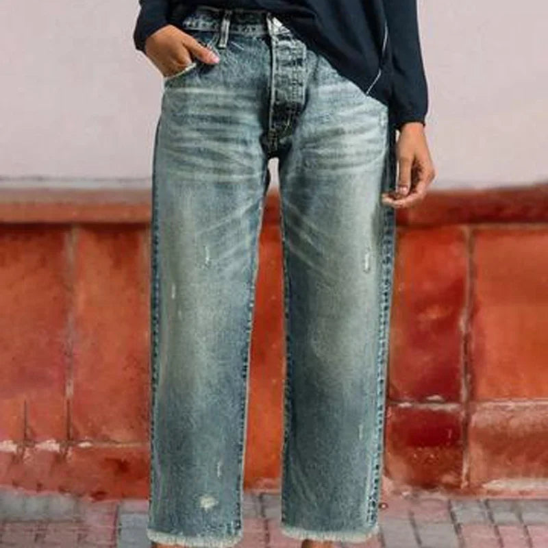 Women's Cropped Straight Leg Jeans with Relaxed Fit