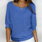 Women's Relaxed Knit Top with Elbow-Length Sleeves