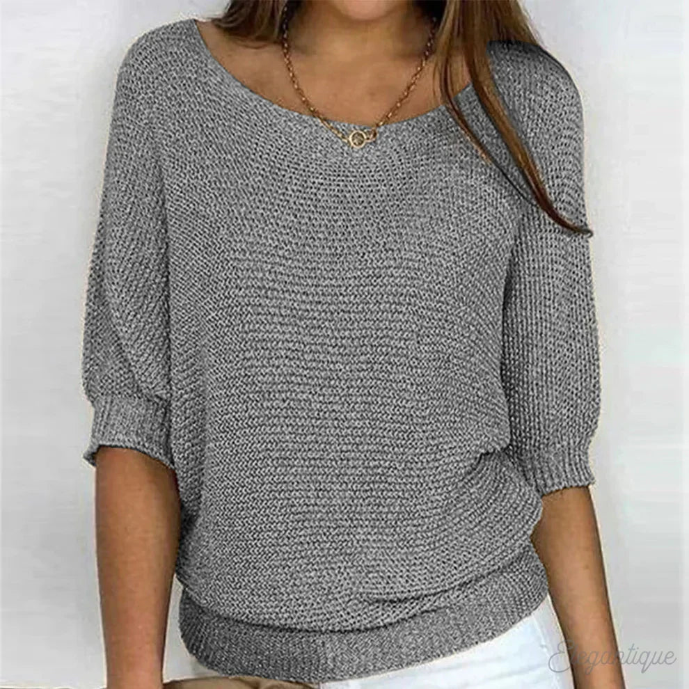 Women's Relaxed Knit Top with Elbow-Length Sleeves