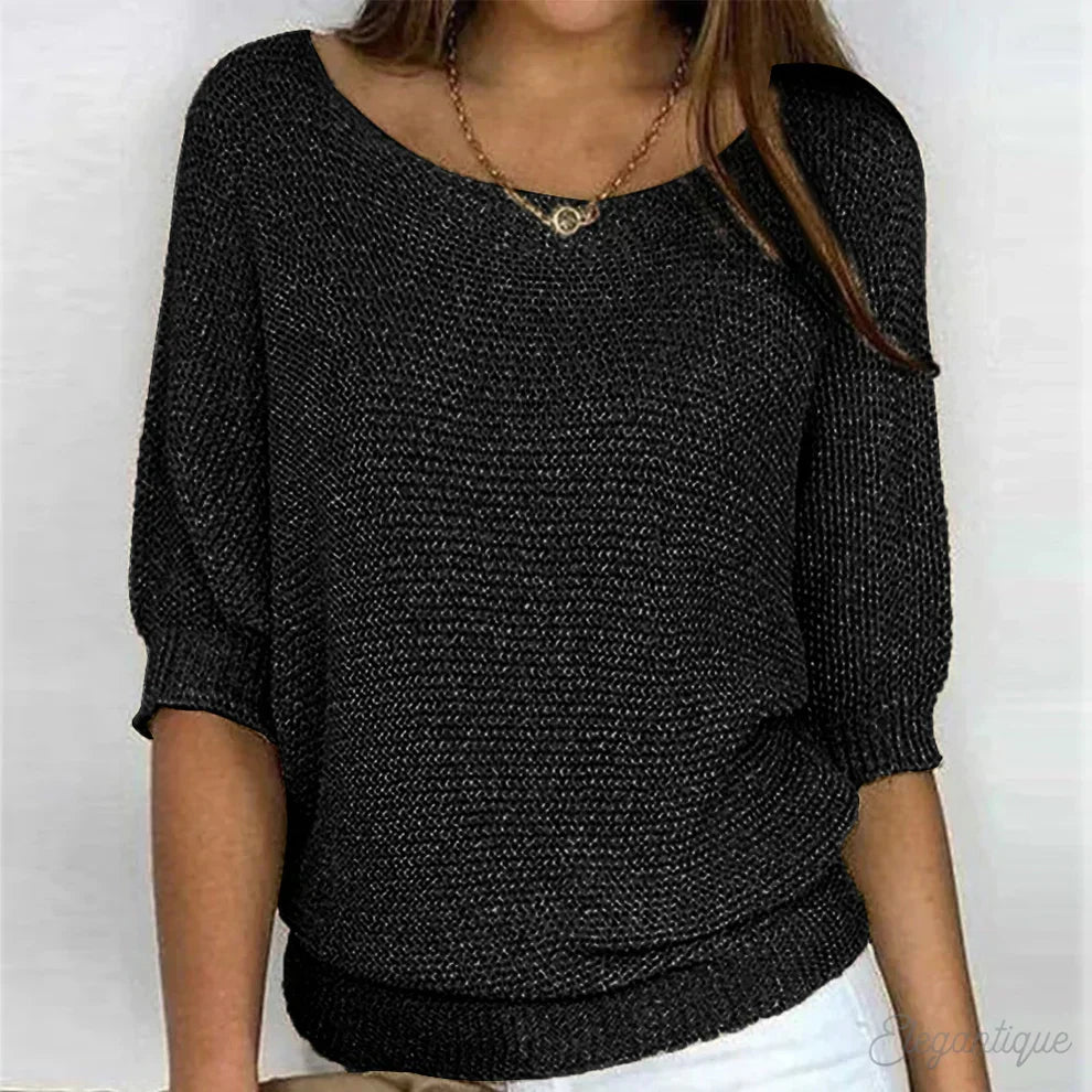 Women's Relaxed Knit Top with Elbow-Length Sleeves
