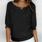 Women's Relaxed Knit Top with Elbow-Length Sleeves