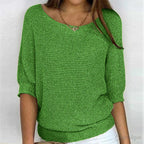 Women's Relaxed Knit Top with Elbow-Length Sleeves