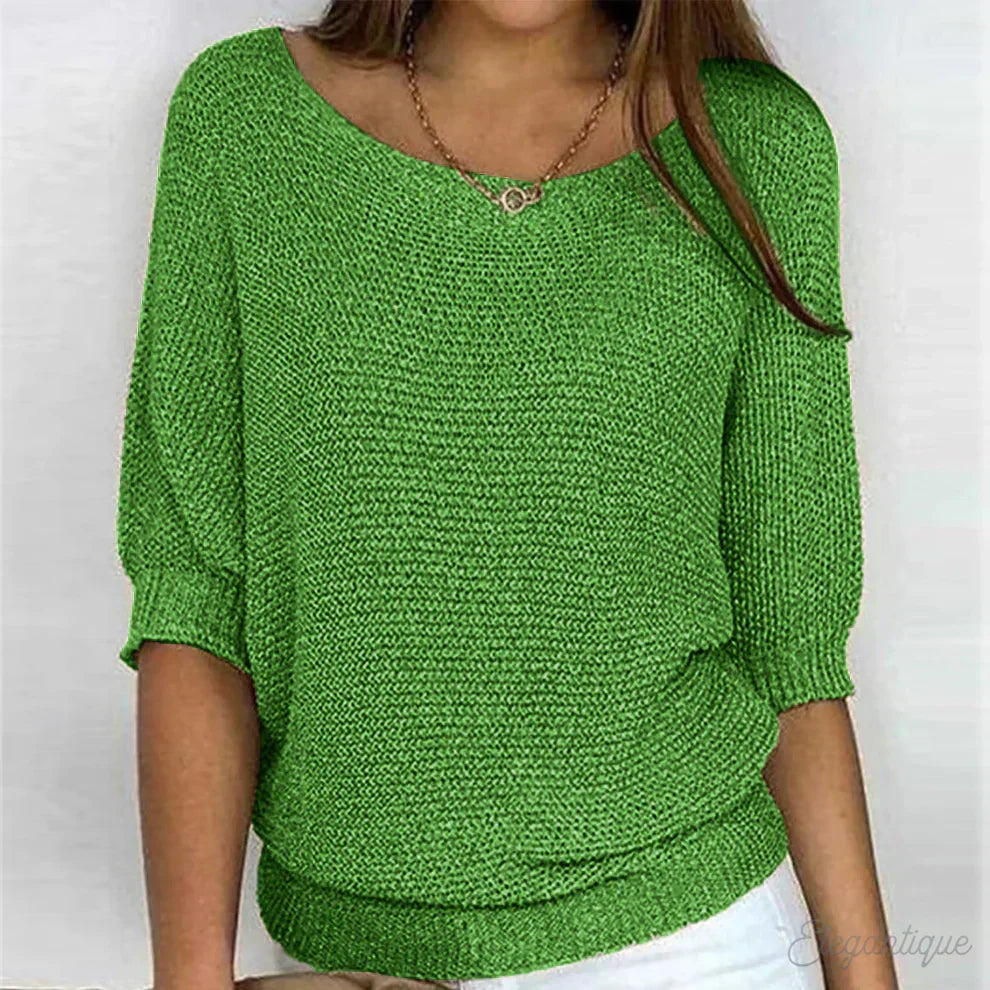 Women's Relaxed Knit Top with Elbow-Length Sleeves