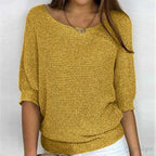 Women's Relaxed Knit Top with Elbow-Length Sleeves
