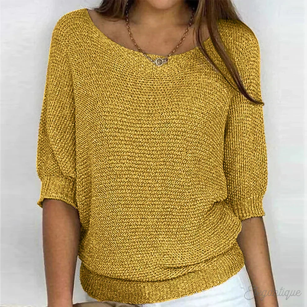 Women's Relaxed Knit Top with Elbow-Length Sleeves