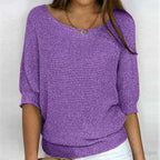 Women's Relaxed Knit Top with Elbow-Length Sleeves
