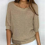 Women's Relaxed Knit Top with Elbow-Length Sleeves