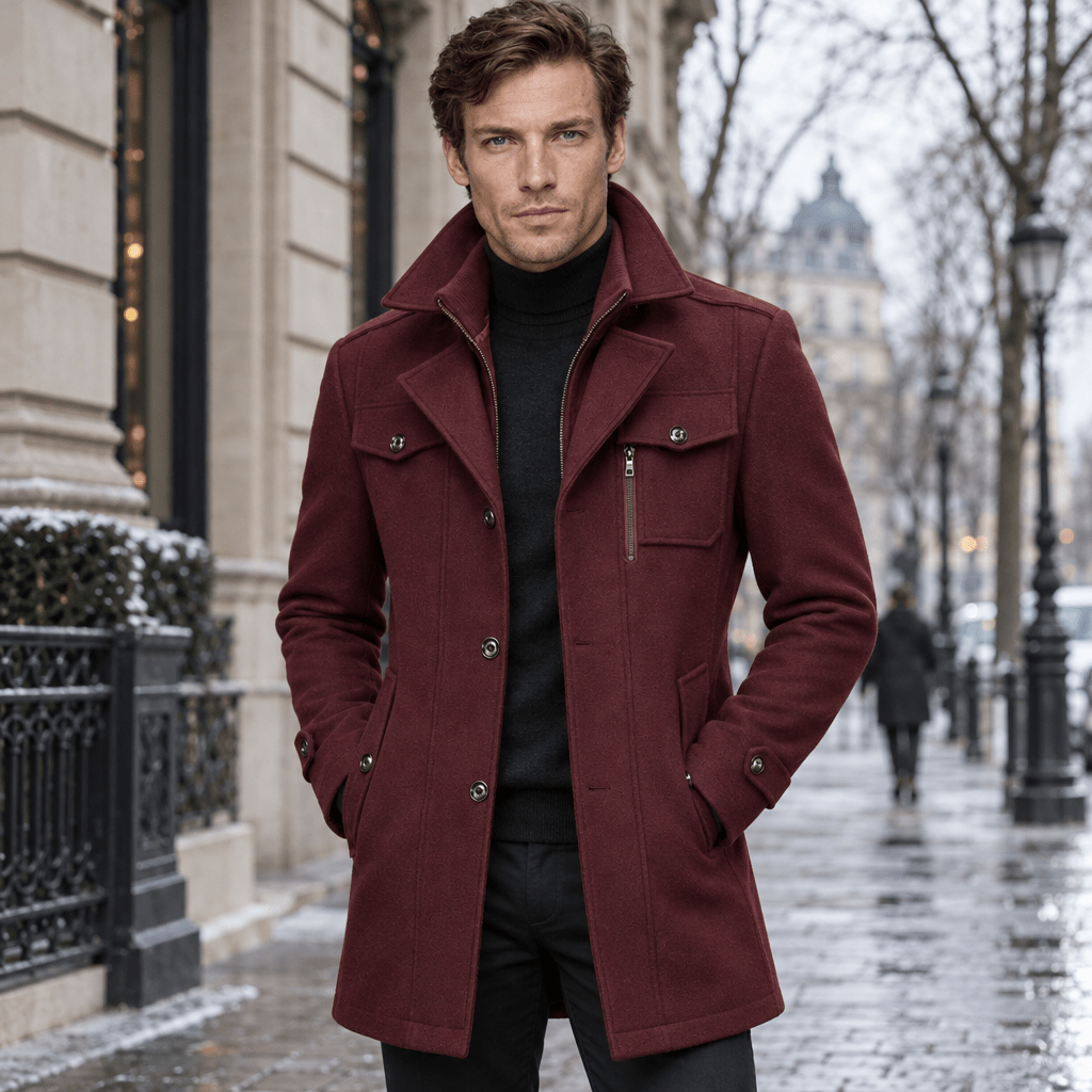 Vanguard – Tailored Dual-Collar Wool Overcoat (Burgundy) - MattiaCremasco