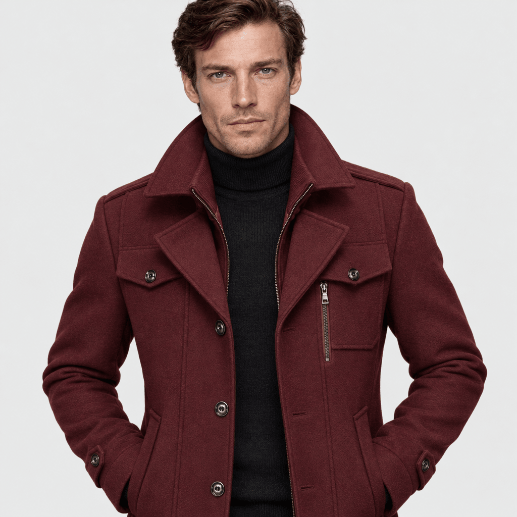 Vanguard – Tailored Dual-Collar Wool Overcoat (Burgundy) - MattiaCremasco
