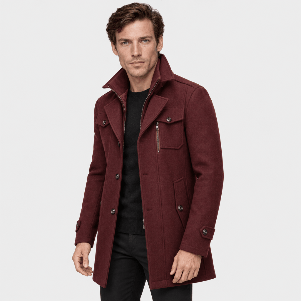 Vanguard – Tailored Dual-Collar Wool Overcoat (Burgundy) - MattiaCremasco
