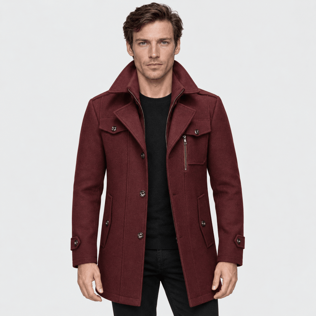 Vanguard – Tailored Dual-Collar Wool Overcoat (Burgundy) - MattiaCremasco