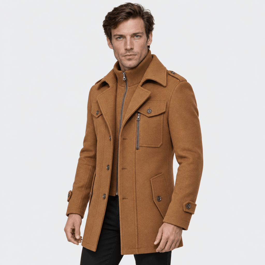 Vanguard – Tailored Dual-Collar Wool Overcoat (Camel) - MattiaCremasco