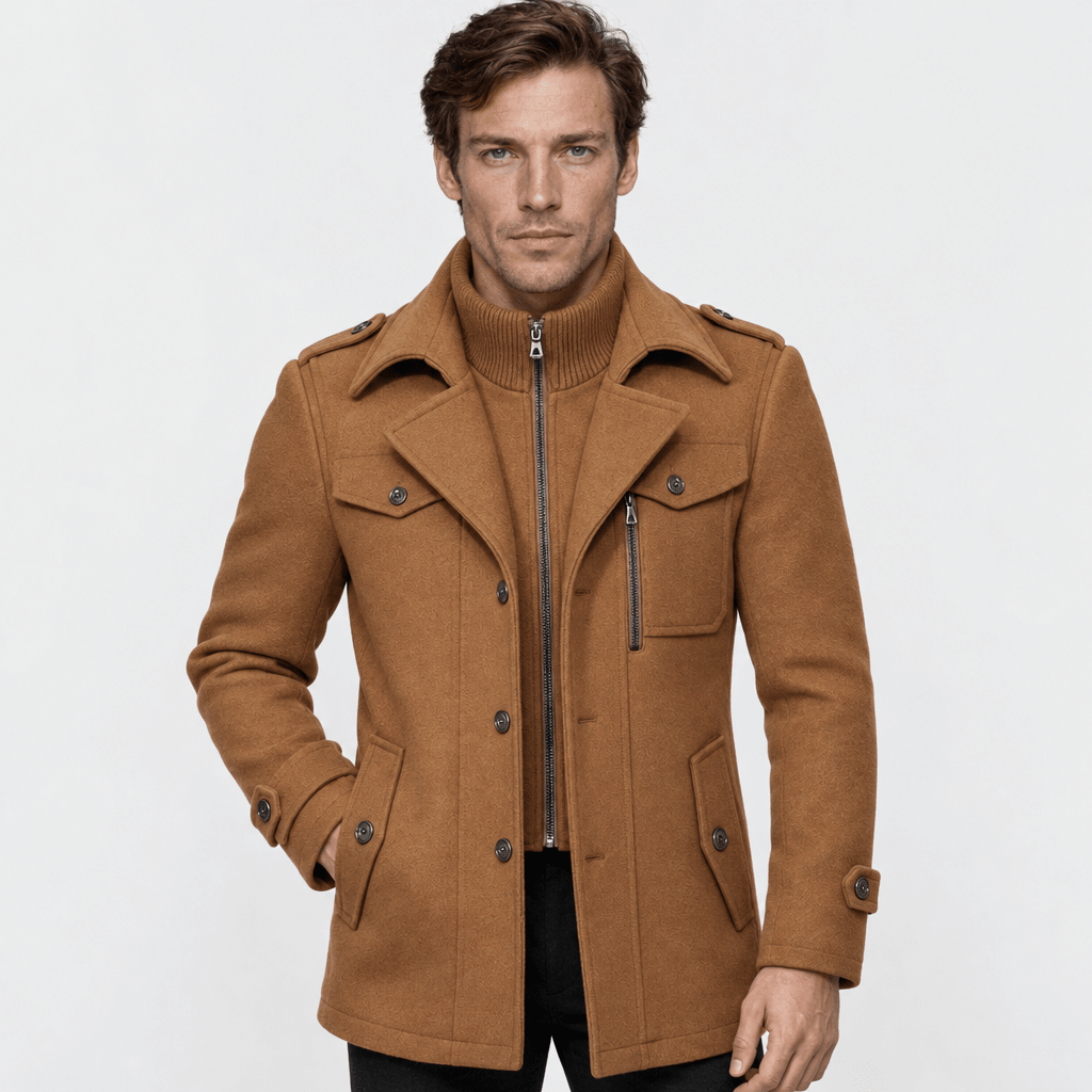 Vanguard – Tailored Dual-Collar Wool Overcoat (Camel) - MattiaCremasco