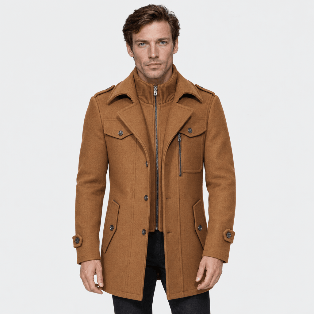 Vanguard – Tailored Dual-Collar Wool Overcoat (Camel) - MattiaCremasco