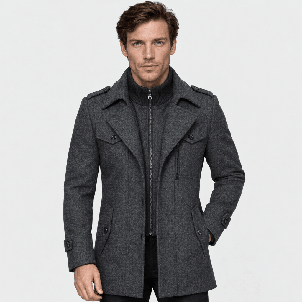 Vanguard – Tailored Dual-Collar Wool Overcoat (Charcoal Grey) - MattiaCremasco