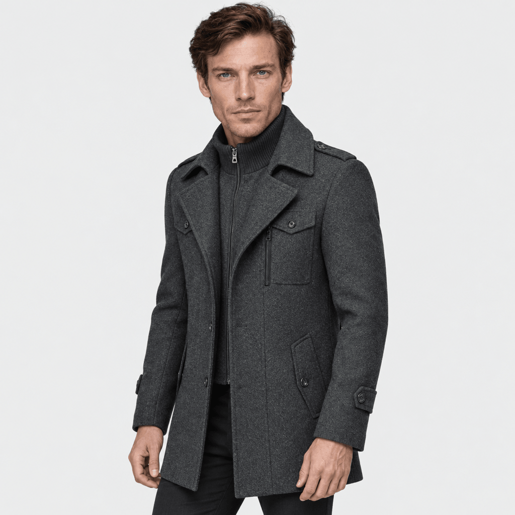 Vanguard – Tailored Dual-Collar Wool Overcoat (Charcoal Grey) - MattiaCremasco