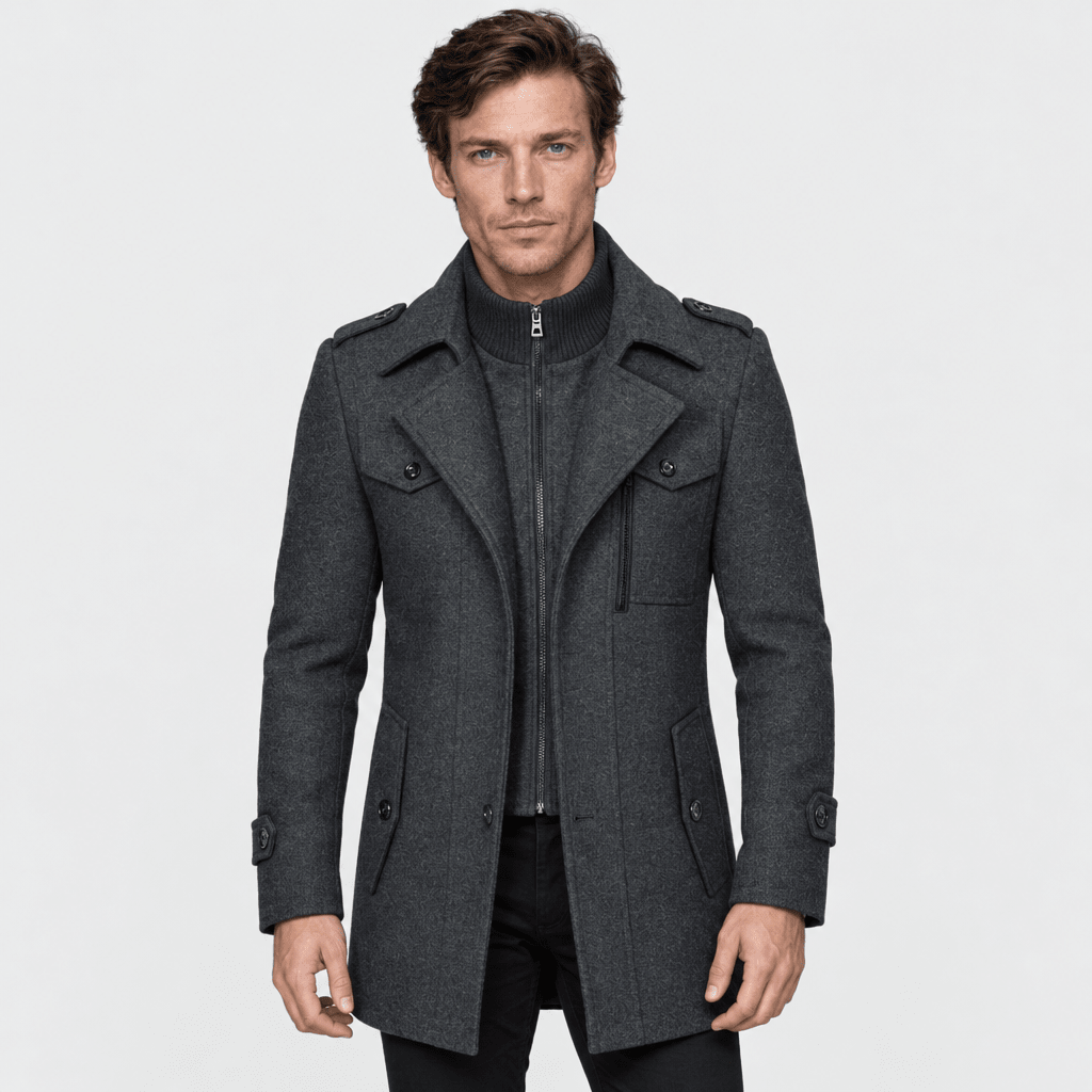 Vanguard – Tailored Dual-Collar Wool Overcoat (Charcoal Grey) - MattiaCremasco