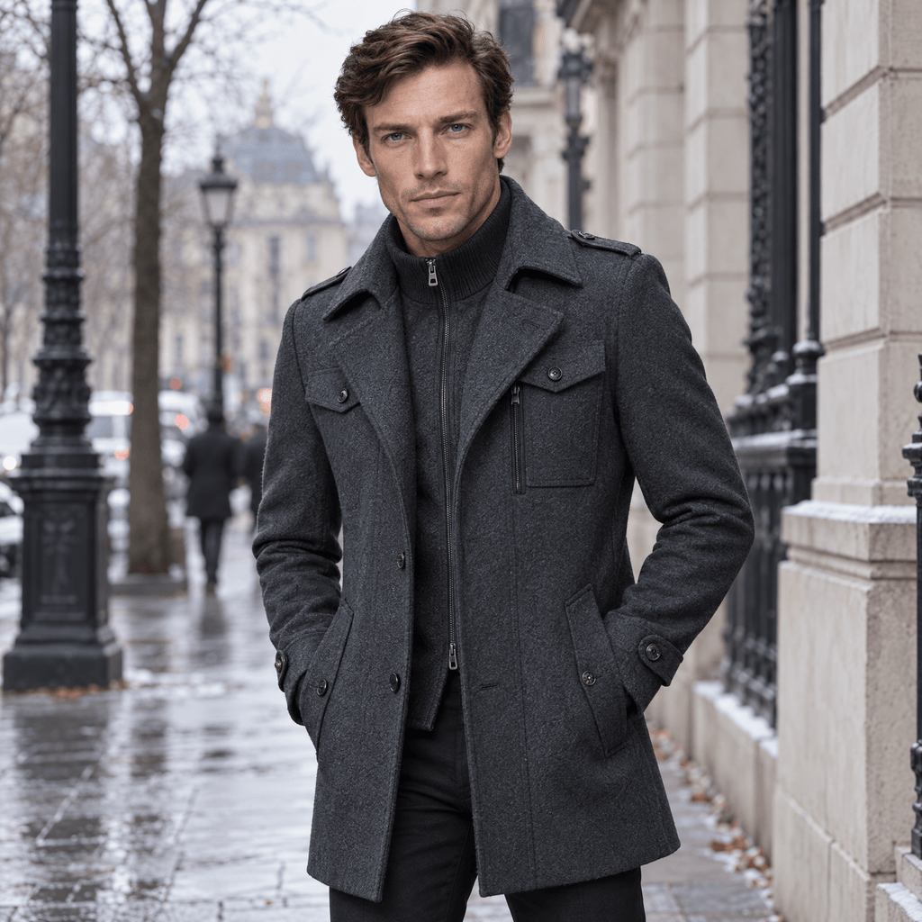 Vanguard – Tailored Dual-Collar Wool Overcoat (Charcoal Grey) - MattiaCremasco