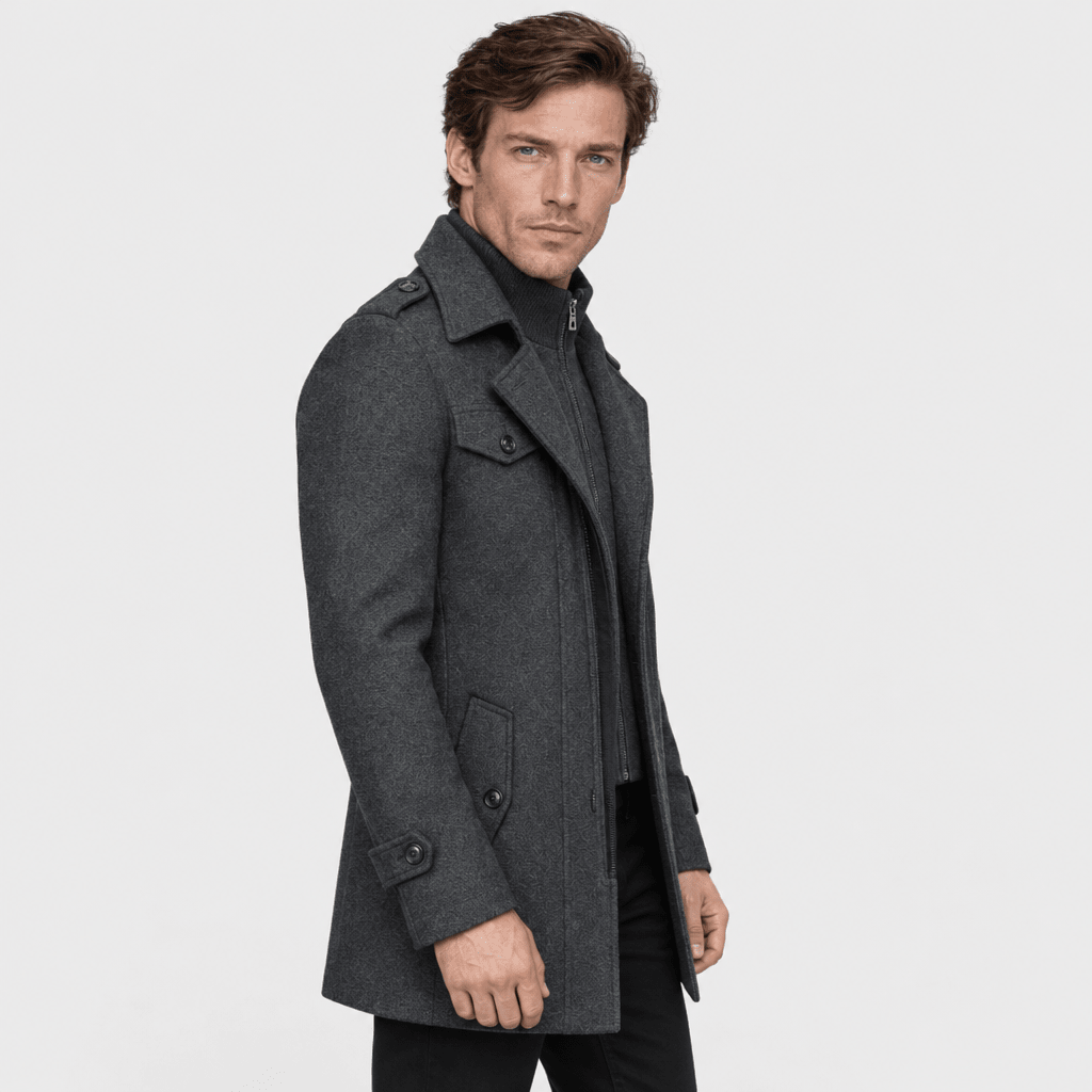 Vanguard – Tailored Dual-Collar Wool Overcoat (Charcoal Grey) - MattiaCremasco