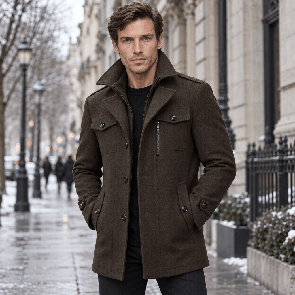 Vanguard – Tailored Dual-Collar Wool Overcoat (Dark Brown) - MattiaCremasco
