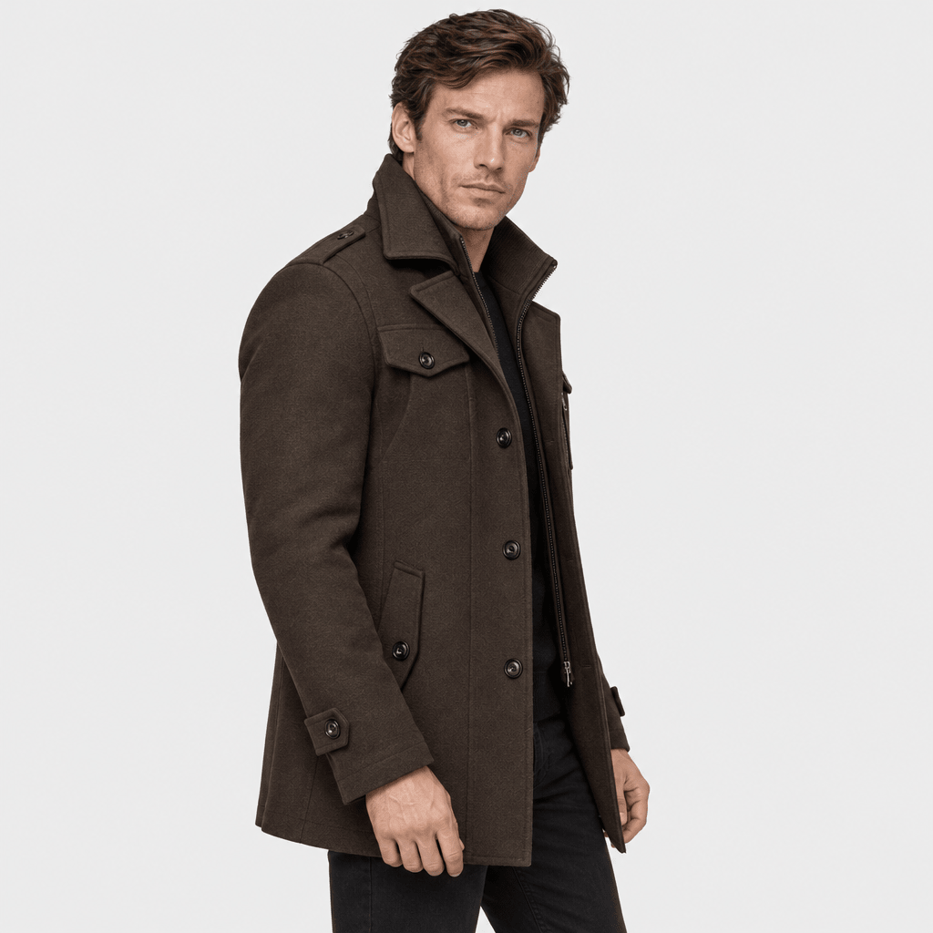 Vanguard – Tailored Dual-Collar Wool Overcoat (Dark Brown) - MattiaCremasco