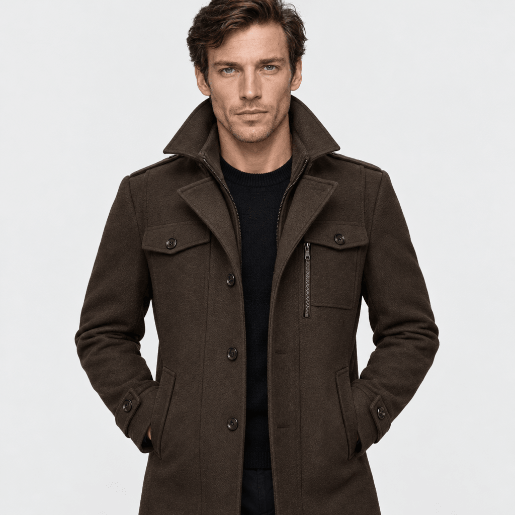 Vanguard – Tailored Dual-Collar Wool Overcoat (Dark Brown) - MattiaCremasco