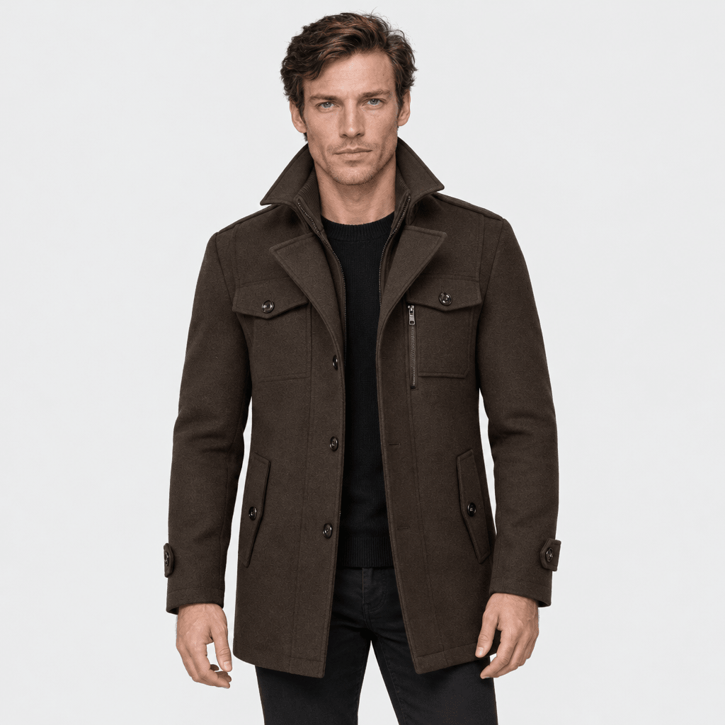 Vanguard – Tailored Dual-Collar Wool Overcoat (Dark Brown) - MattiaCremasco