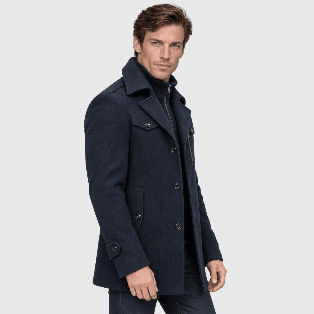 Vanguard – Tailored Dual-Collar Wool Overcoat (Navy Blue) - MattiaCremasco