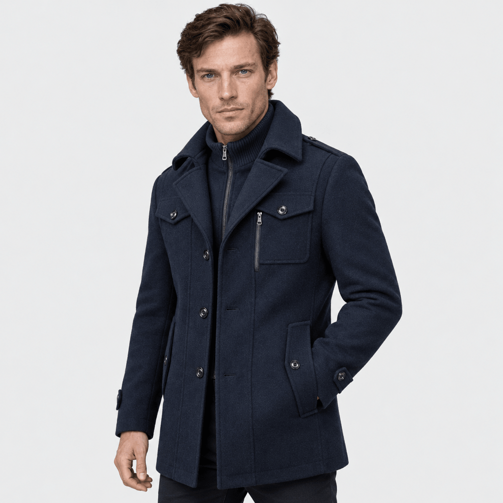 Vanguard – Tailored Dual-Collar Wool Overcoat (Navy Blue) - MattiaCremasco