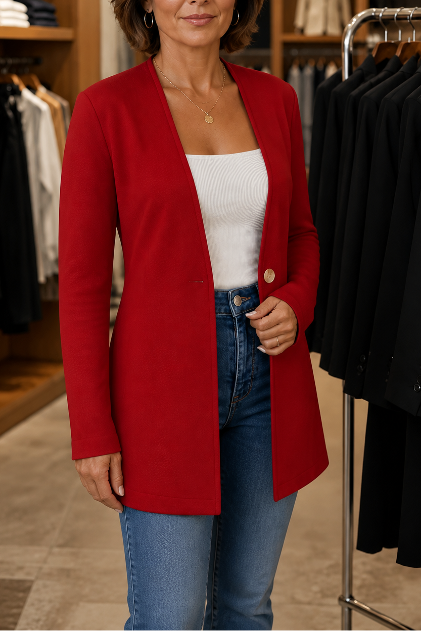 Women's V-Neck Single-Button A-Line Blazer
